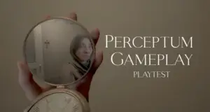 gameplay de Perceptum mostrando o espelho que revela elementos ocultos no ambiente